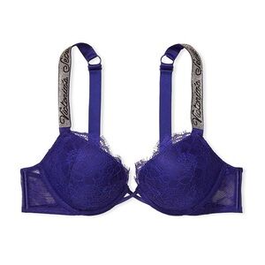 Victorias Secret Rhinestone Strap pushup bra blue